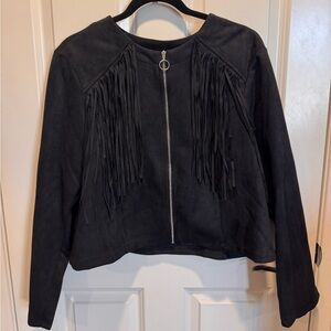 SHEIN Black Suede Fringe Jacket